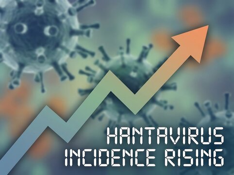 Hantavirus incidence rising graph with virus cells in background