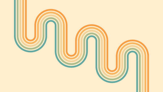 Abstract background of rainbow groovy Wavy Line design in 1970s Hippie Retro style. Vector pattern ready to use for cloth, textile, wrap and other.
