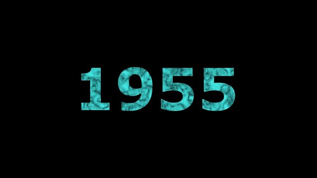 A dynamic Glowing neon text 1955 number countdown timer animation. Old film style historical year loop. Minimal countdown or year concept animation.