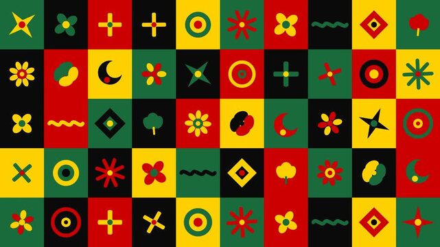 Animated Pan African Pattern Mosaic Dynamic Geometric Symbols Loop