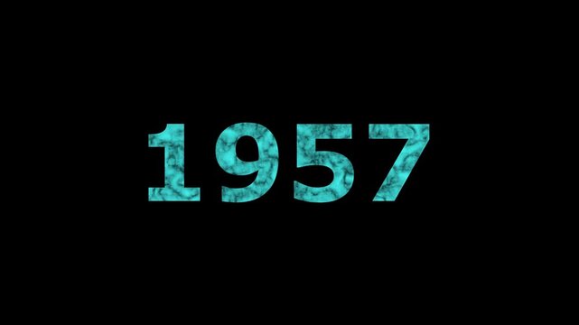 A dynamic Glowing neon text 1957 number countdown timer animation. Old film style historical year loop. Minimal countdown or year concept animation.