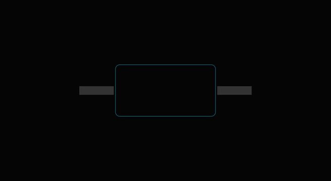 Minimalist electronic resistor symbol animation, schematic circuit component icon on black background, technical engineering motion graphic