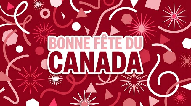Happy canada day celebration with festive red background and bonne fte du canada text in pink and white colors