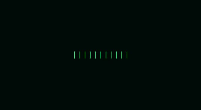 Retro green loading bar animation on black background, vintage computer interface progress indicator, digital data processing UI element