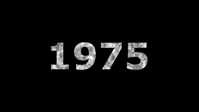 A dynamic Glowing neon text 1975 number countdown timer animation. Old film style historical year loop. Minimal countdown or year concept animation.