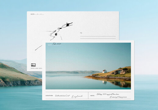 Scenic Coastal Postcard Mockup Design PSD