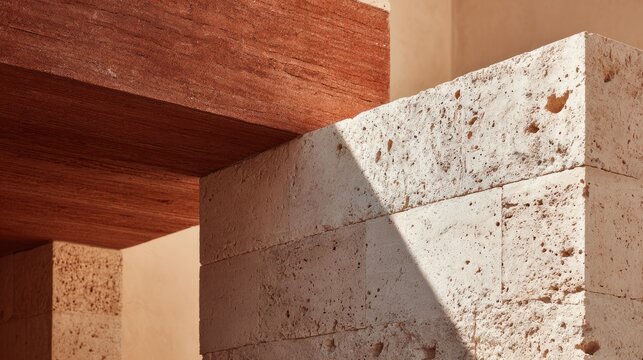 The corner between two walls featuring different textures and materials in warm natural light