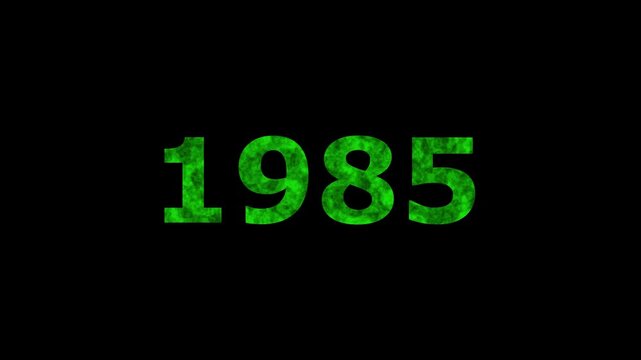 A dynamic Glowing neon text 1985 number countdown timer animation. Old film style historical year loop. Minimal countdown or year concept animation.