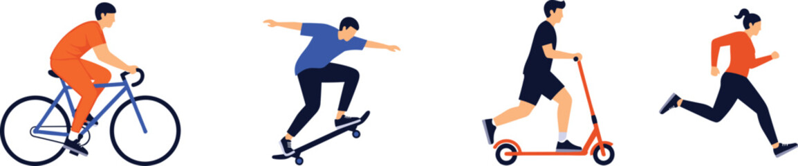Active Lifestyle: Biking, Skateboarding, Running, and Scootering Illustrations © MstRanzina