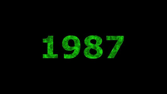 A dynamic Glowing neon text 1987 number countdown timer animation. Old film style historical year loop. Minimal countdown or year concept animation.