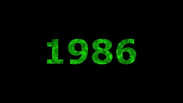 A dynamic Glowing neon text 1986 number countdown timer animation. Old film style historical year loop. Minimal countdown or year concept animation.