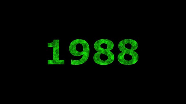A dynamic Glowing neon text 1988 number countdown timer animation. Old film style historical year loop. Minimal countdown or year concept animation.