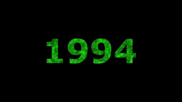 A dynamic Glowing neon text 1994 number countdown timer animation. Old film style historical year loop. Minimal countdown or year concept animation.