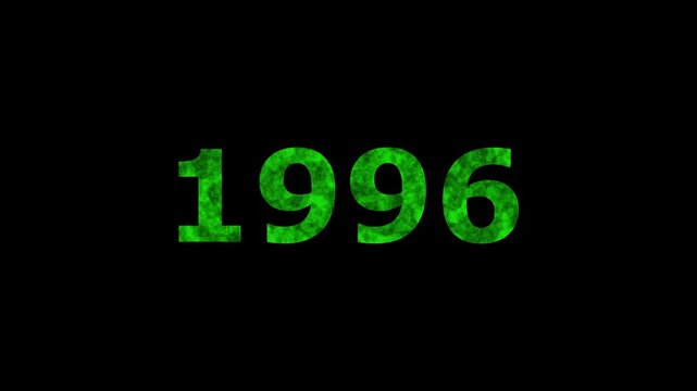 A dynamic Glowing neon text 1996 number countdown timer animation. Old film style historical year loop. Minimal countdown or year concept animation.