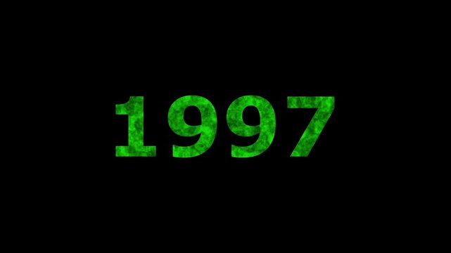 A dynamic Glowing neon text 1997 number countdown timer animation. Old film style historical year loop. Minimal countdown or year concept animation.