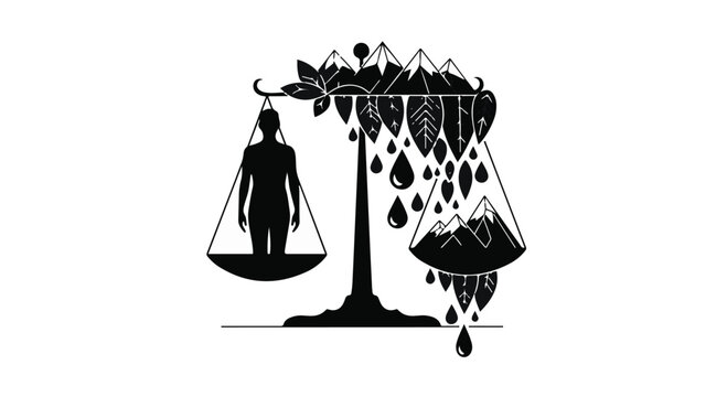 Balance between human existence and natural resources on a scale