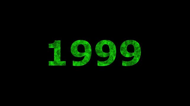A dynamic Glowing neon text 1999 number countdown timer animation. Old film style historical year loop. Minimal countdown or year concept animation.