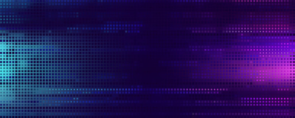 Purple abstract pixel texture bg video screen. Tv pattern background with square noise effect. Futuristic broadcast neon gradient banner for television. Modern vhs led static display element © Qiana
