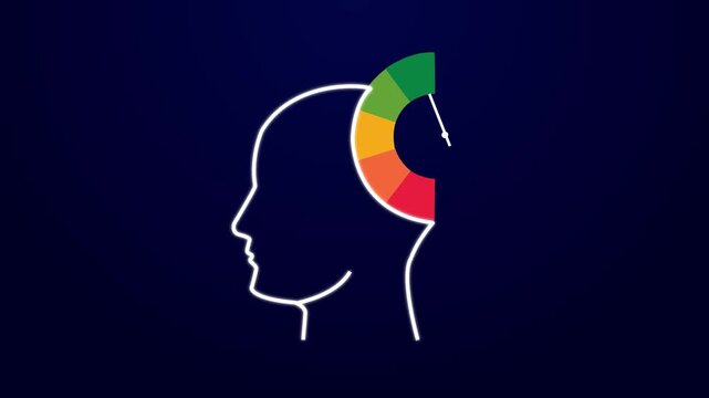Human head silhouette with emotional gauge on dark blue. Human head silhouette outline profile. Professional human head silhouette for mental health analysis and psychological visuals.