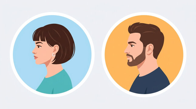 Profile portraits of a woman and a man.