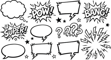 Comic speech bubble and explosion collection with pop art cartoon dialog shapes vector illustration set © NURUL