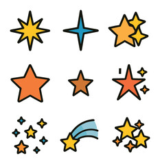 Fototapeta premium stars and sparkles vector icons with shooting star, twinkle and shining star for mobile app design in colorful illustration