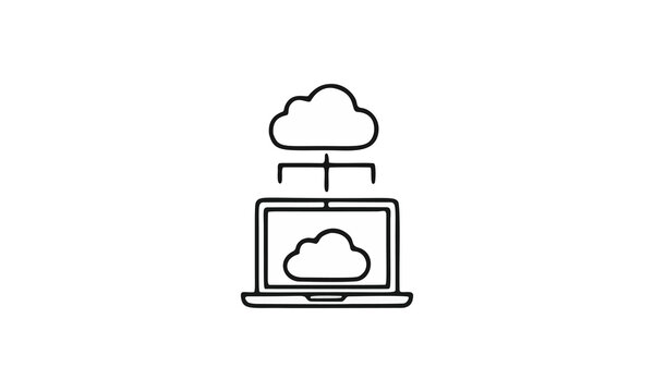 Cloud computing icon with laptop data transfer and online access data synchronization computing