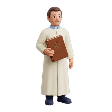3D Cartoon Priest Holding a Bible