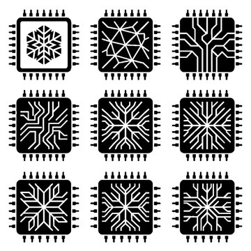 Collection of microchip circuit boards.