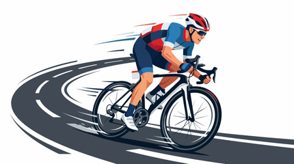 Fototapeta premium Cyclist Racing on Winding Road, Speeding Motion Blur, Sport and Fitness