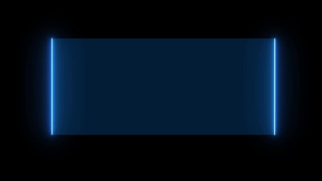 Glowing blue neon rectangle border on black background. Neon rectangle border abstract bright. Professional neon rectangle border for futuristic framing and digital display panel art.