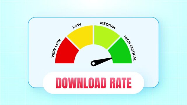 Animated Download Rate Speedometer Gauge with Needle Moving to High Critical Level 4k video