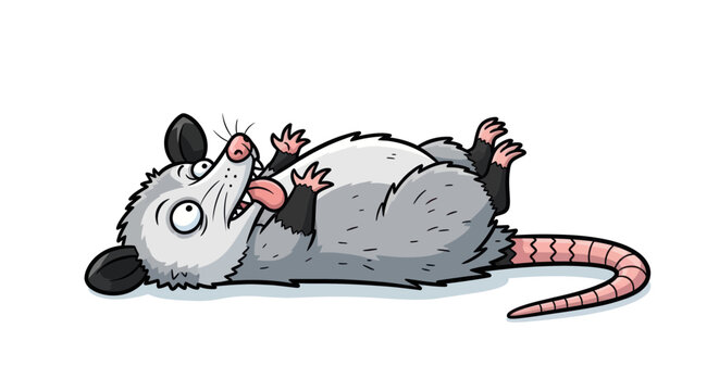 Cartoon Opossum Playing Dead, Funny Animal Illustration