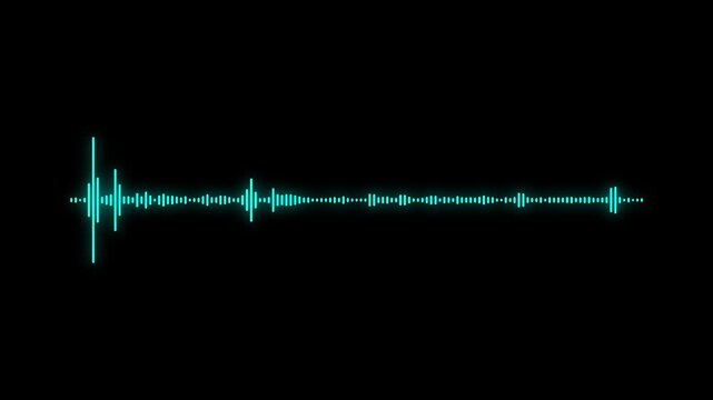 Cyan sound waveform visualization on black background digital audio. Sound waveform equalizer. Professional sound waveform for modern music player and digital audio engineering visuals.