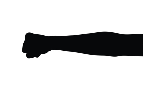 human arm silhouette with clenched fist against white background