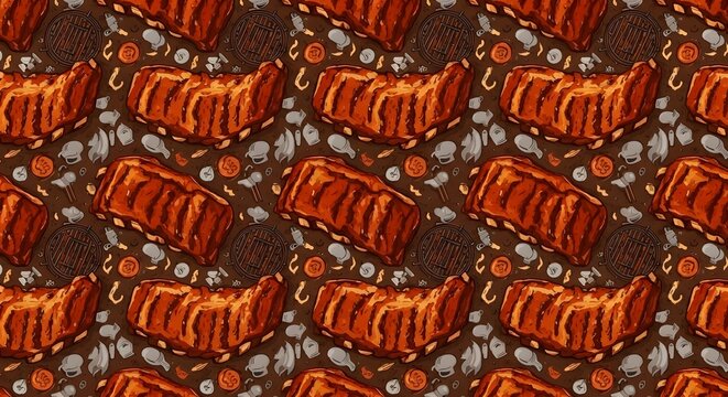 Grilled pork ribs and BBQ grill pattern for summer cookout celebration