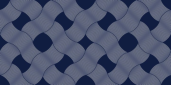 Weaving seamless pattern, traditional wicker lacing handcraft endless abstract background, geometric line weave wallpaper.