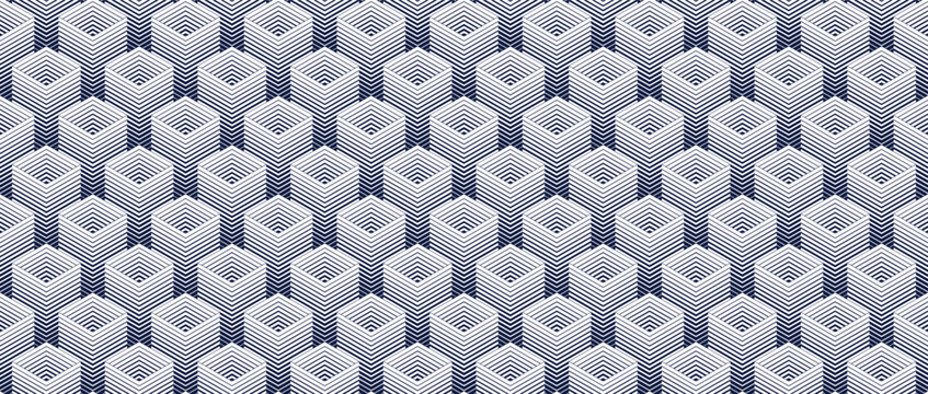 Cubes abstract background, seamless pattern with 3D blocks, geometric linear polygon wallpaper, isometric surreal cubic construction tiling pattern.