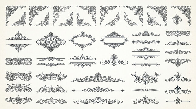 Collection of Vintage Ornate Decorative Borders and Frames.