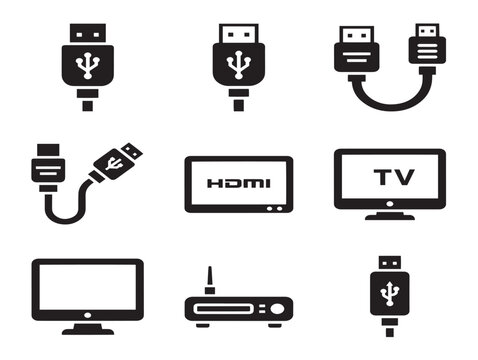 Vector illustration of hdmi cables and devices for technology setup