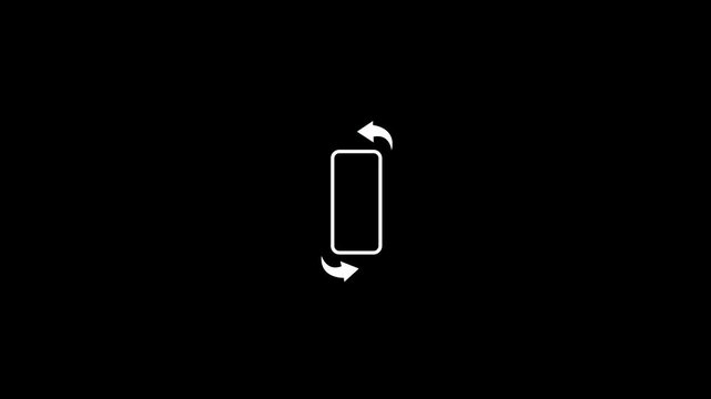 White rotating rectangle icon with arrows on black background. Rotating rectangle icon rotate symbol. Professional rotating rectangle icon for digital mobile orientation and screen flip.