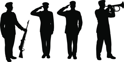 Military soldier silhouettes saluting and playing trumpet vector illustration collection © Kaiyum