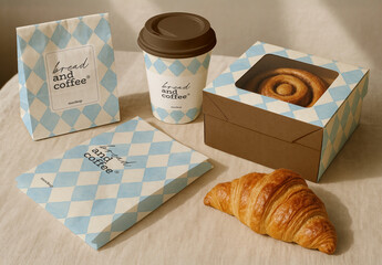 Breakfast Pastry Coffee Packaging Mockup PSD