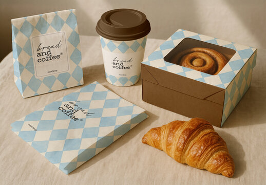 Breakfast Pastry Coffee Packaging Mockup PSD