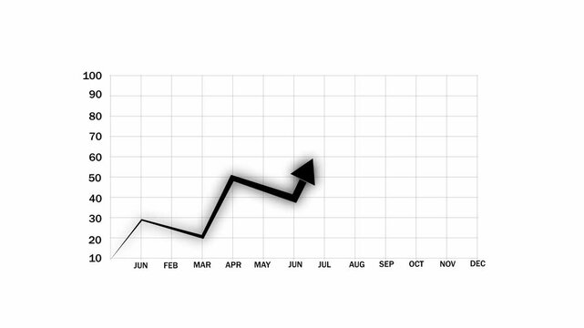 Upward trending black arrow graph on white background with grid. Arrow graph chart graphic element. Professional arrow graph for corporate business progress and digital sales analytics.