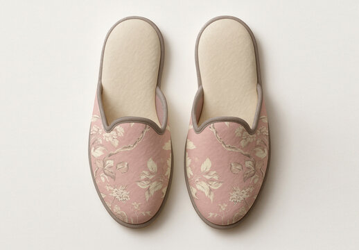 Elegant Floral Patterned Pink Slippers Mockup PSD