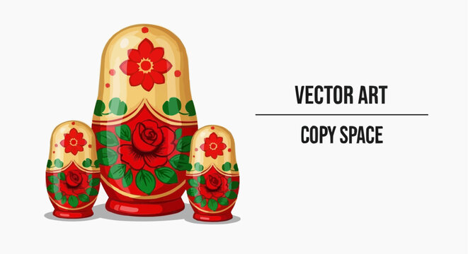 A colorful Matryoshka doll set, traditional Russian souvenir representing family and heritage. The wooden dolls, each smaller nested inside, are hand-painted with intricate designs.