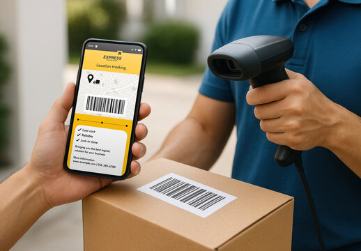 Package Mockup Delivery With Barcode Scanning PSD