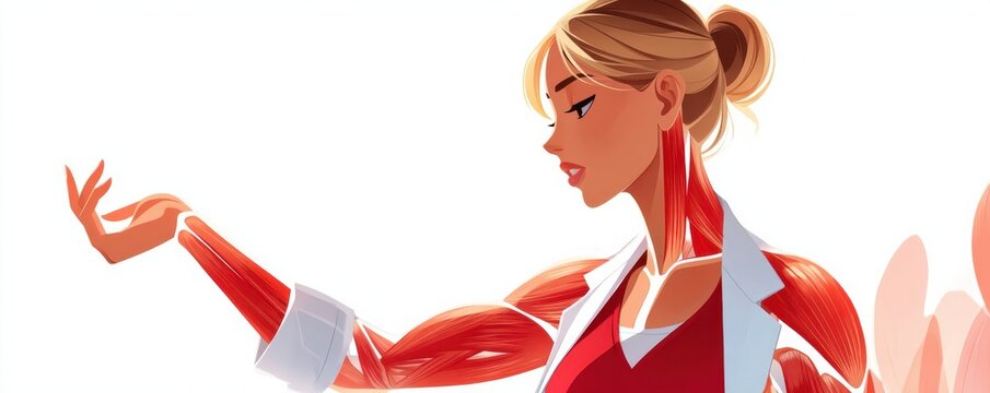 Female muscle anatomy illustration showing superficial muscles for medical education and fitness study