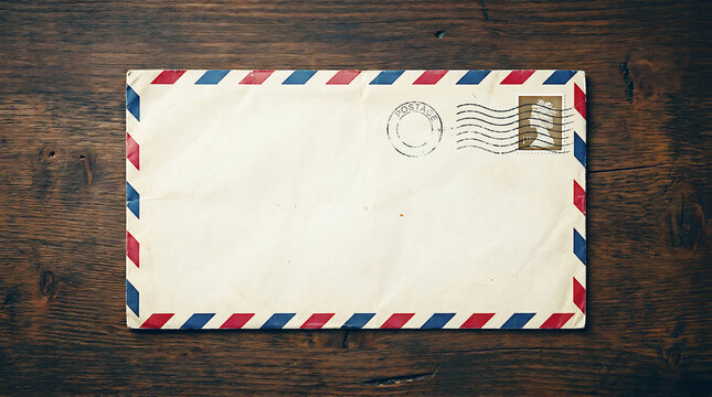 Colorful sealed envelope with postage stamp on dark textured background